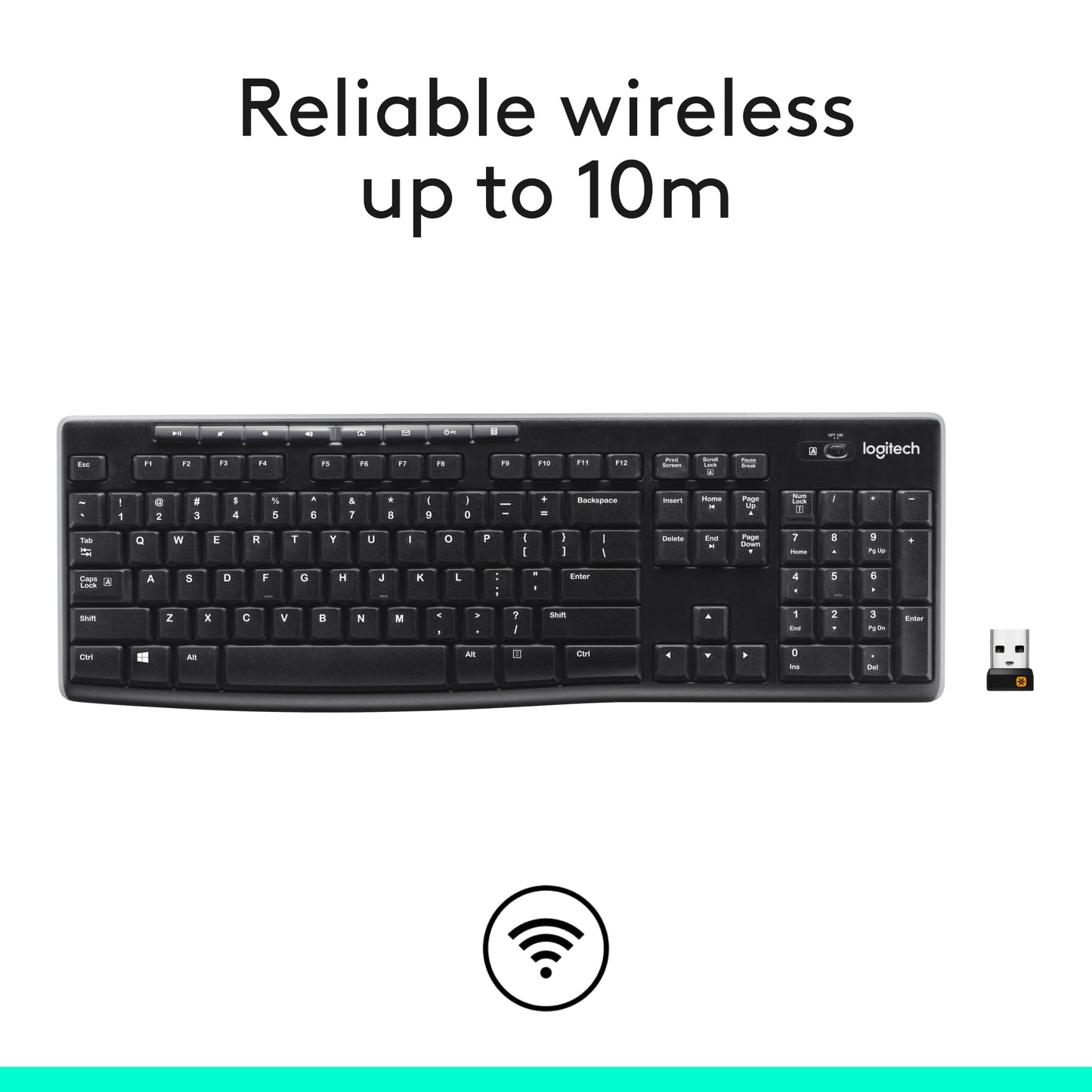 Logitech MK270 Wireless Keyboard and Mouse Combo for Windows, 2.4 GHz, 8 Multimedia Keys, PC, Laptop, Wireless Keyboard Compact Mouse Combo - Black