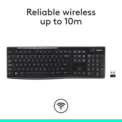 Logitech MK270 Wireless Keyboard and Mouse Combo for Windows, 2.4 GHz, 8 Multimedia Keys, PC, Laptop, Wireless Keyboard Compact Mouse Combo - Black