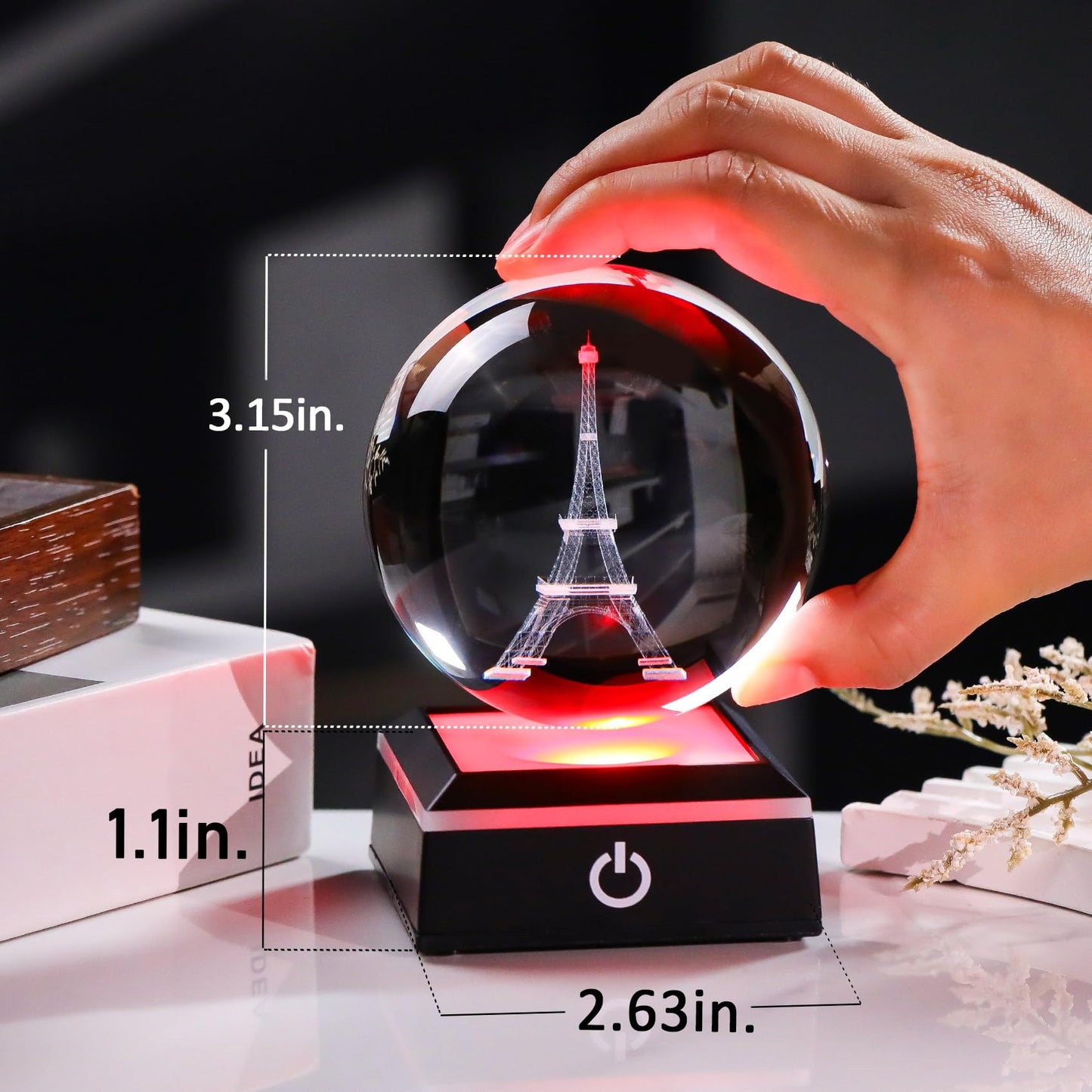 Enjinkail 3D Crystal Ball Paris Eiffel Tower Snow Globe Decor Gifts for Women Men Adults with LED Base Lamp Souvenirs Xmas Ornament Unique Paris Stuff Glass Snowglobes for Christmas Birthday