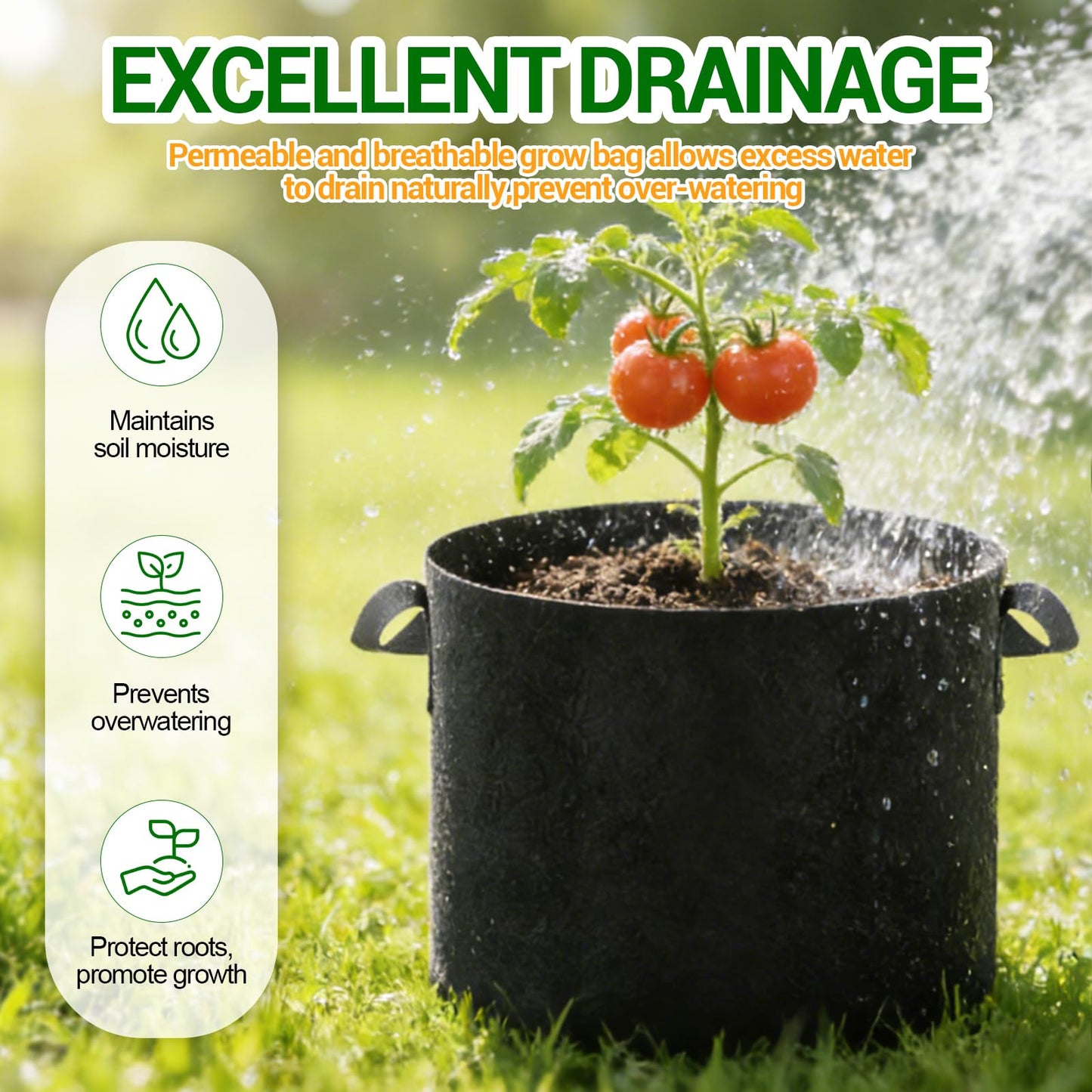 EOKOICA 5-Pack 15 Gallon Grow Bags, Thickened Aeration Fabric Pots with Handles, Heavy Duty Plant Bags for Vegetables, Tomatoes, Potatoes, Fruits & Flowers, Reusable Garden Pots for Plants