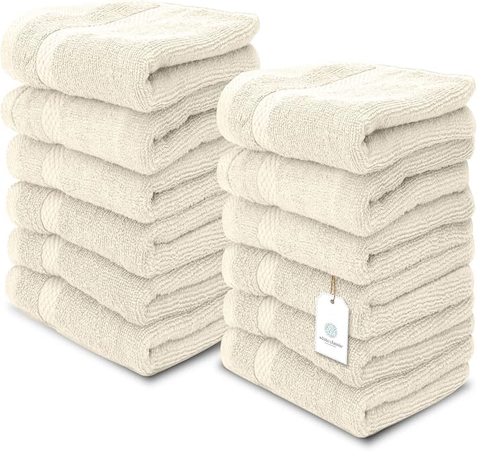 White Classic Luxury Cotton Washcloths 13x13 Inch