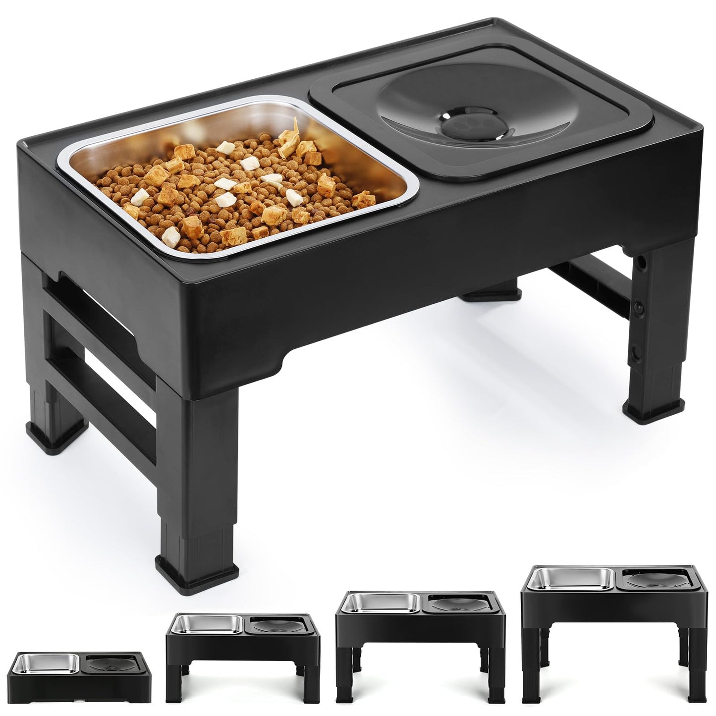 PETTOM Raised Dog Bowl 2x1600ML, Dog Bowls with Stand 4 Height Adjustable for Large Medium Small Dogs, Non Spill Dog Water Bowl & Stainless Steel Dog Food Bowl Set