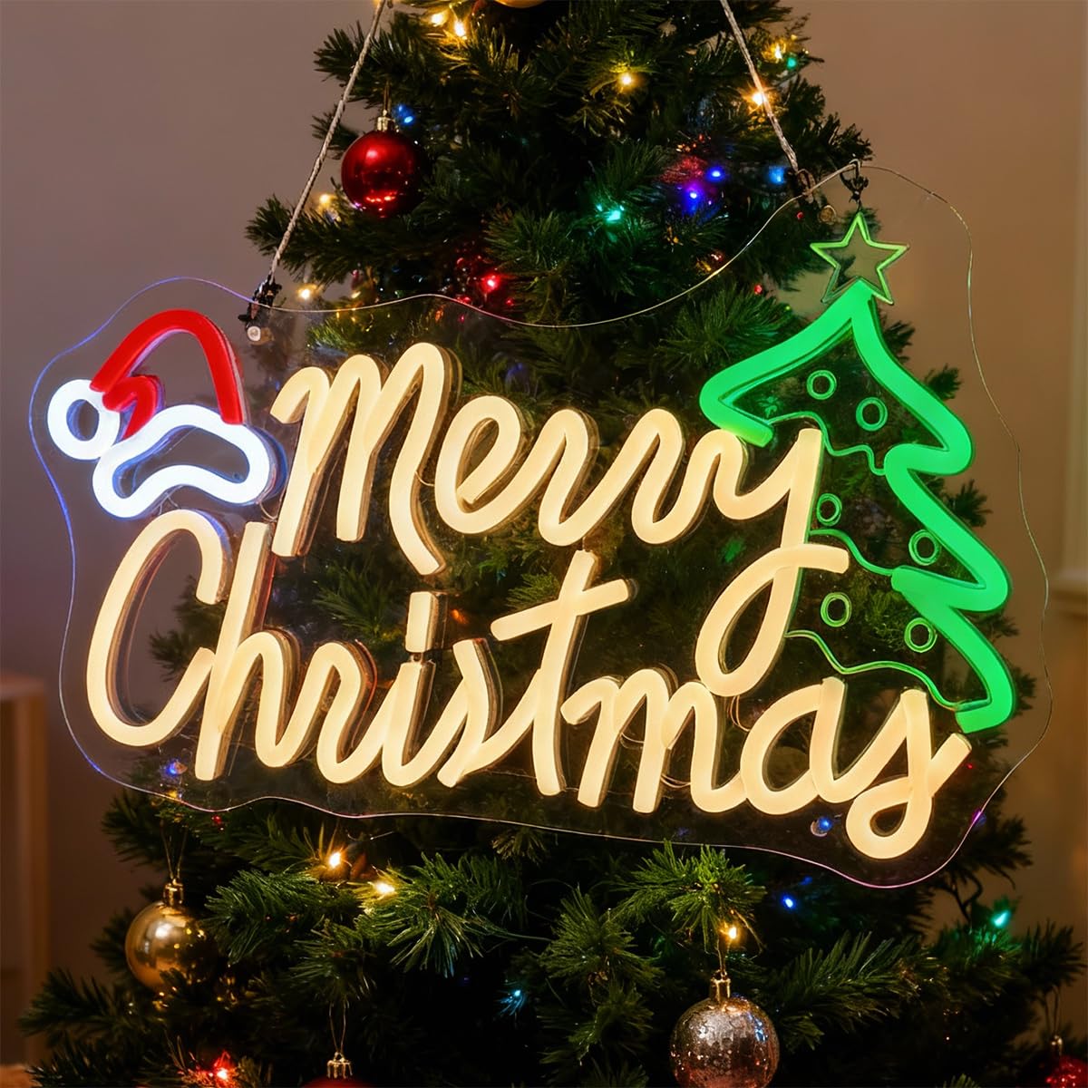 Merry Christmas Neon Sign Dimmable Led Neon Lights for Wall Decor USB Powered Christmas Decoration Xmas Light Up Sign for Party Home Window Bar Porch Front Door Holiday Gifts