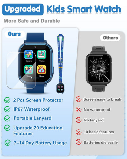 Waterproof Smart Watch for Kids with 32 Games Dual Camera, Habit Tracking, Alarm, Pedometer, HD Touchscreen with Protector, Kids Watch Toys for Boy Age 5-12 Christmas Birthday Gift Boys Girls(Blue)