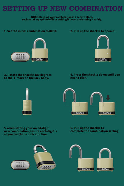 Guliffen Outdoor Combination Lock, Heavy Duty Weatherproof Combination Padlock, 4 Pack Resettable Combination Lock for Locker, Shed, Garage, Gate, Fence
