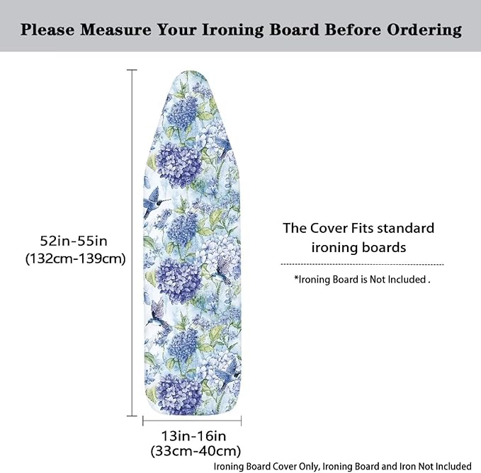Hummingbird Hydrangea Ironing Board Cover Large Floral Extra Wide Table Top