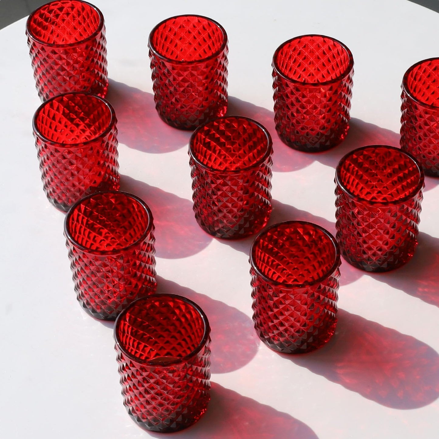 Woho Candle Holders for Votive Candles/Tealight Candles, Votive Candle Holder for Boho Home Decor, Glass Tea Lights Candle Holder for Wedding Party Christmas（24, Red