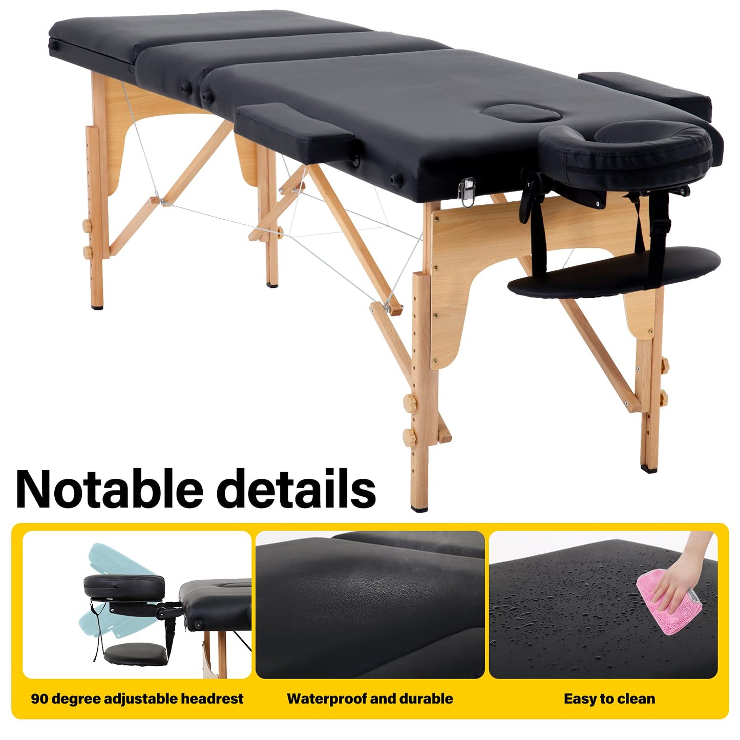 BestMassage Massage Bed Portable Massage Table 24 inch Wide Lash Bed Height Adjustable 3 Folding Spa Table with Non-Woven Bag for Spa Footmassage Facial CareSpa Tattoo