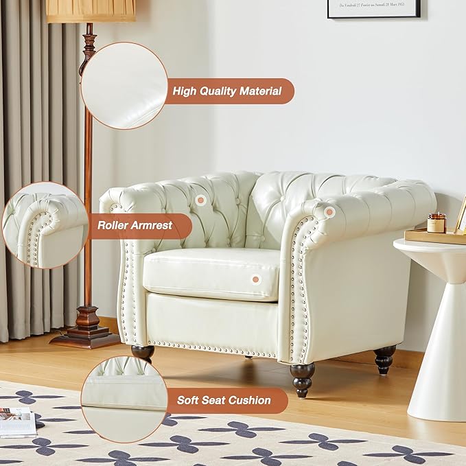 ORRD 3 Piece Living Room Set, Chesterfield Faux Leather Sofa Loveseat Couch