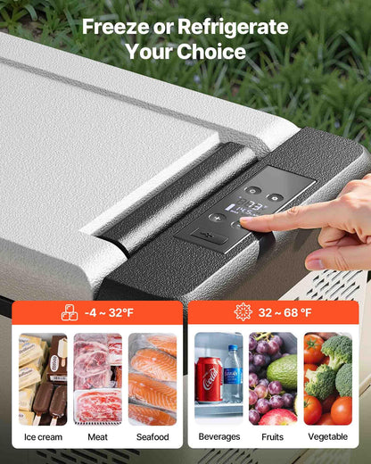 VEVOR 12V Car Refrigerator 10 QT, Portable Mini Freezer with APP Control, -4℉ to 68℉, 12/24V DC & 110-220V AC Compressor Cooler for Travel, Camping, Home, Road Trip