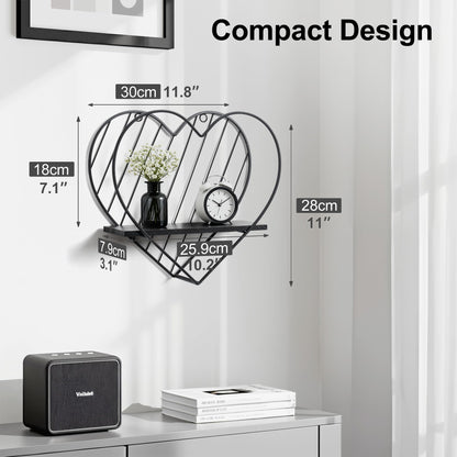 Afuly Floating Shelves - Black Wall Shelf, Heart Shaped Modern Minimalist Storage Rack Organizer for Bedroom, Bathroom, Living Room Home Decor