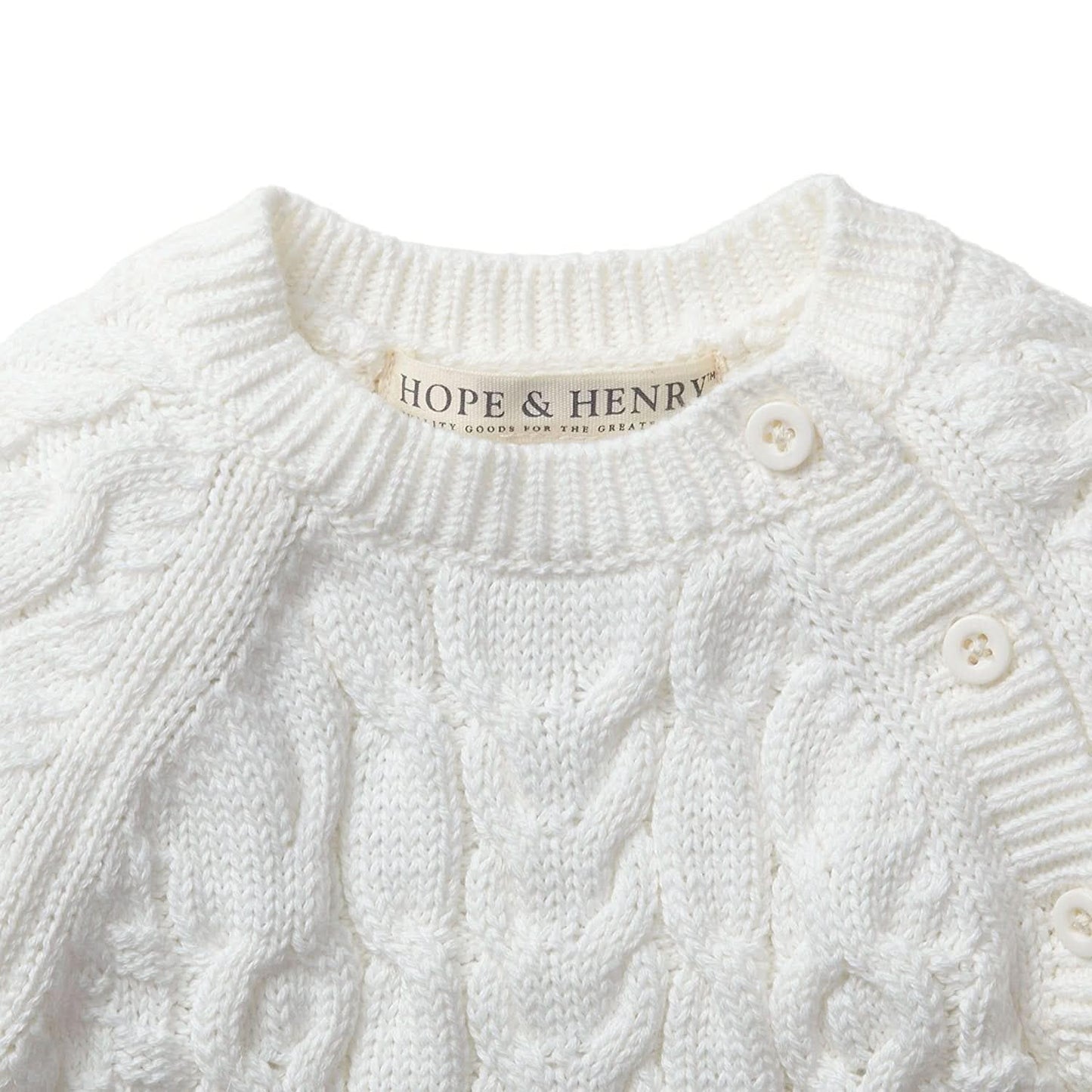 Hope & Henry Baby Organic Cable Knit Sweater Romper, 0-3 Months, Soft White