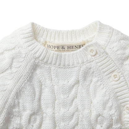 Hope & Henry Baby Organic Cable Knit Sweater Romper, 0-3 Months, Soft White