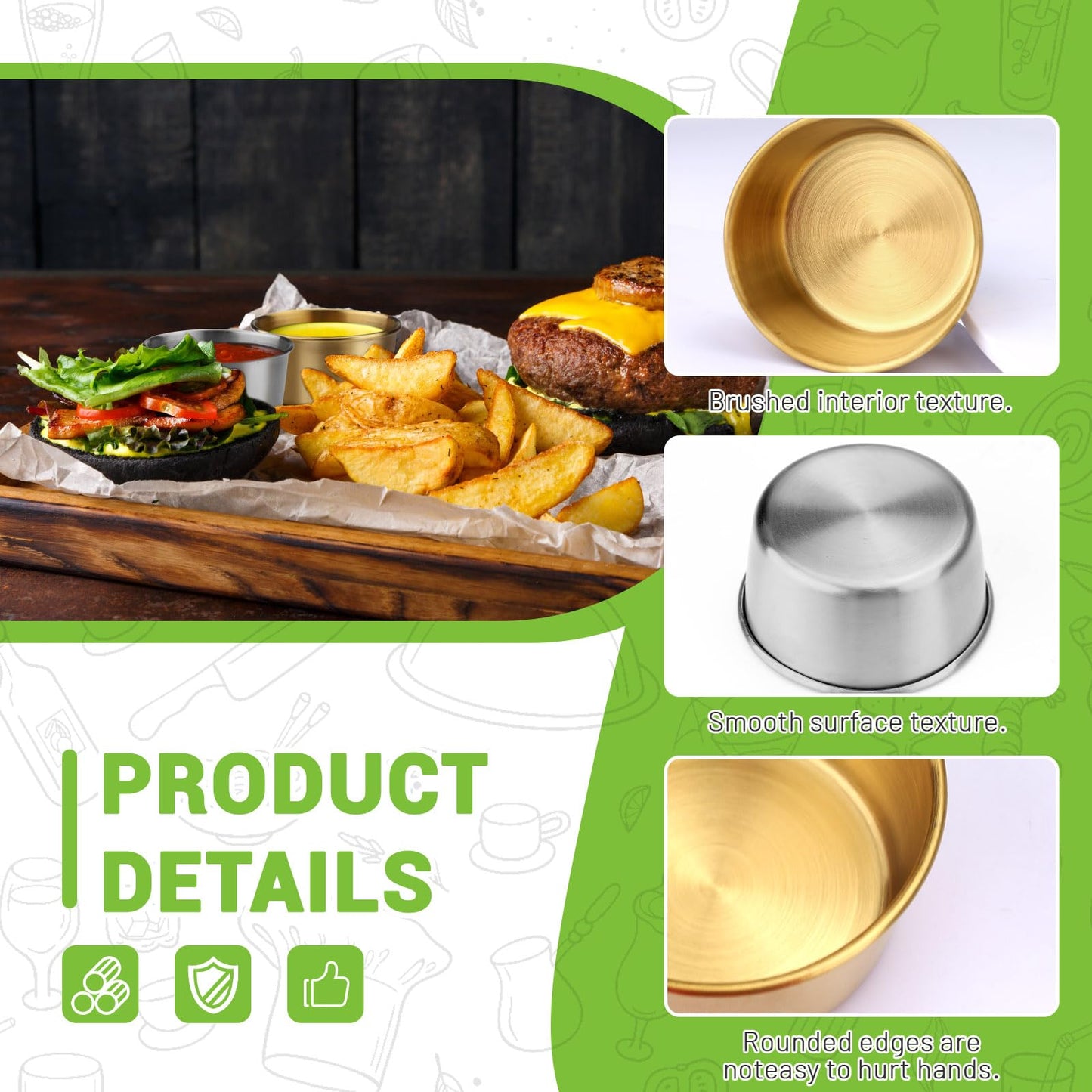 Huakaile 10 Pieces Stainless Steel Sauce Cups, 2.7 Oz/80 ml Metal Ramekins Dipping Bowls, Small Reusable Condiment Dish Containers for Prep Dessert Meal Seasoning (10, Silver)