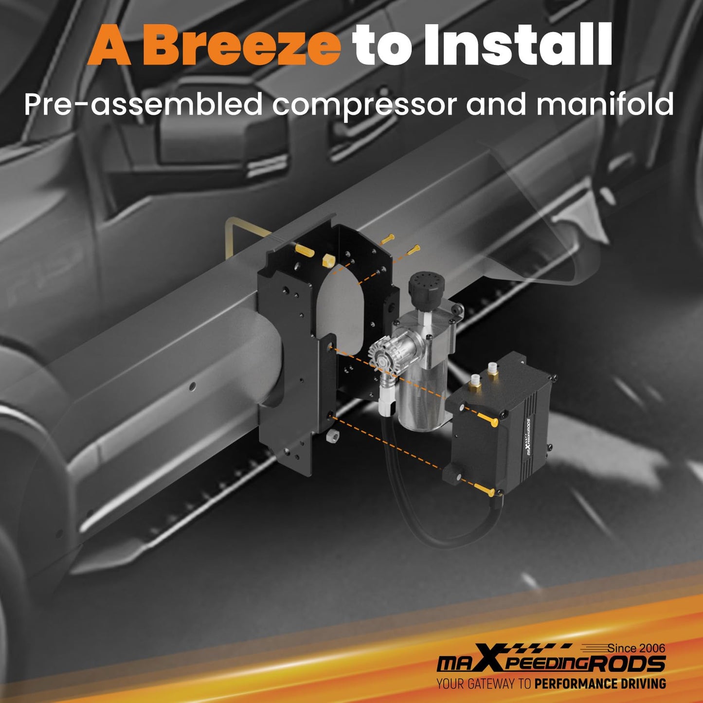maXpeedingrods Dual Path Wireless On Board Air Compressor System 120 PSI Heavy Duty Air Compressor Kit App and Remote Control for Trucks Pickups Trailers Vans