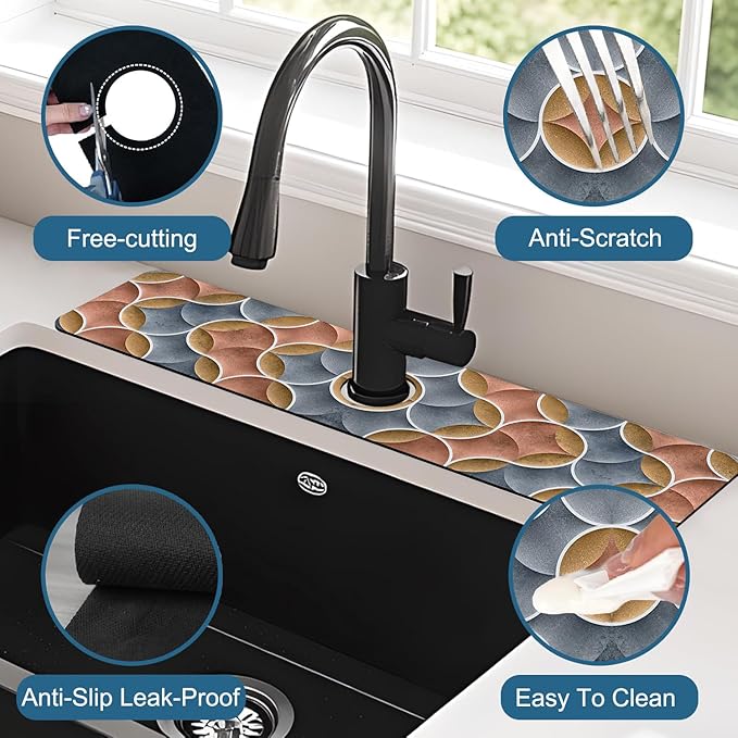 Geometric Printing Sink Splash Guard Faucet Mat Ceramic Tile Texture Super