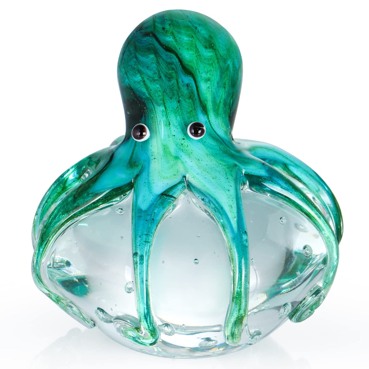 Sanbege Hand Blown Glass Octopus Figurine, Cute Sea Animal Paperweight, Collectible Nautical Statue Decor for Home, Office, Party and Gift (Blue and Green)
