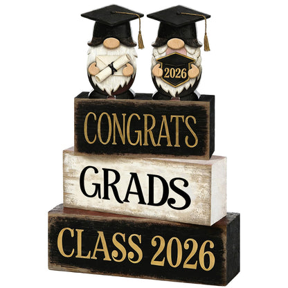 2026 Graduation Table Decorations Class of 2026 Senior Tiered Tray Decor Wooden Gnome Block Signs Farmhouse Congrats Grad Tabletop Party Centerpiece for Tables Wooden Sign for Home Decor