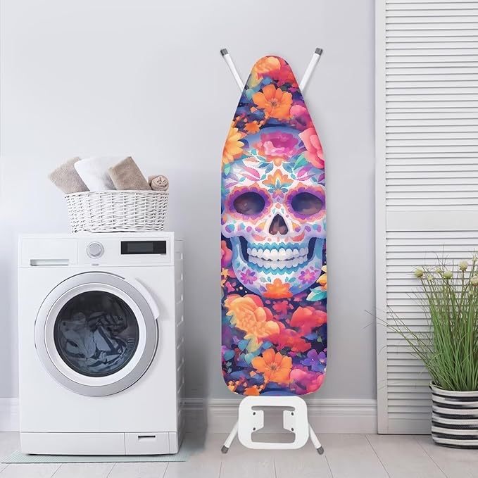 Skull Flower Steam Ironing Board Cover Standard Size 15" X 54", Watercolor