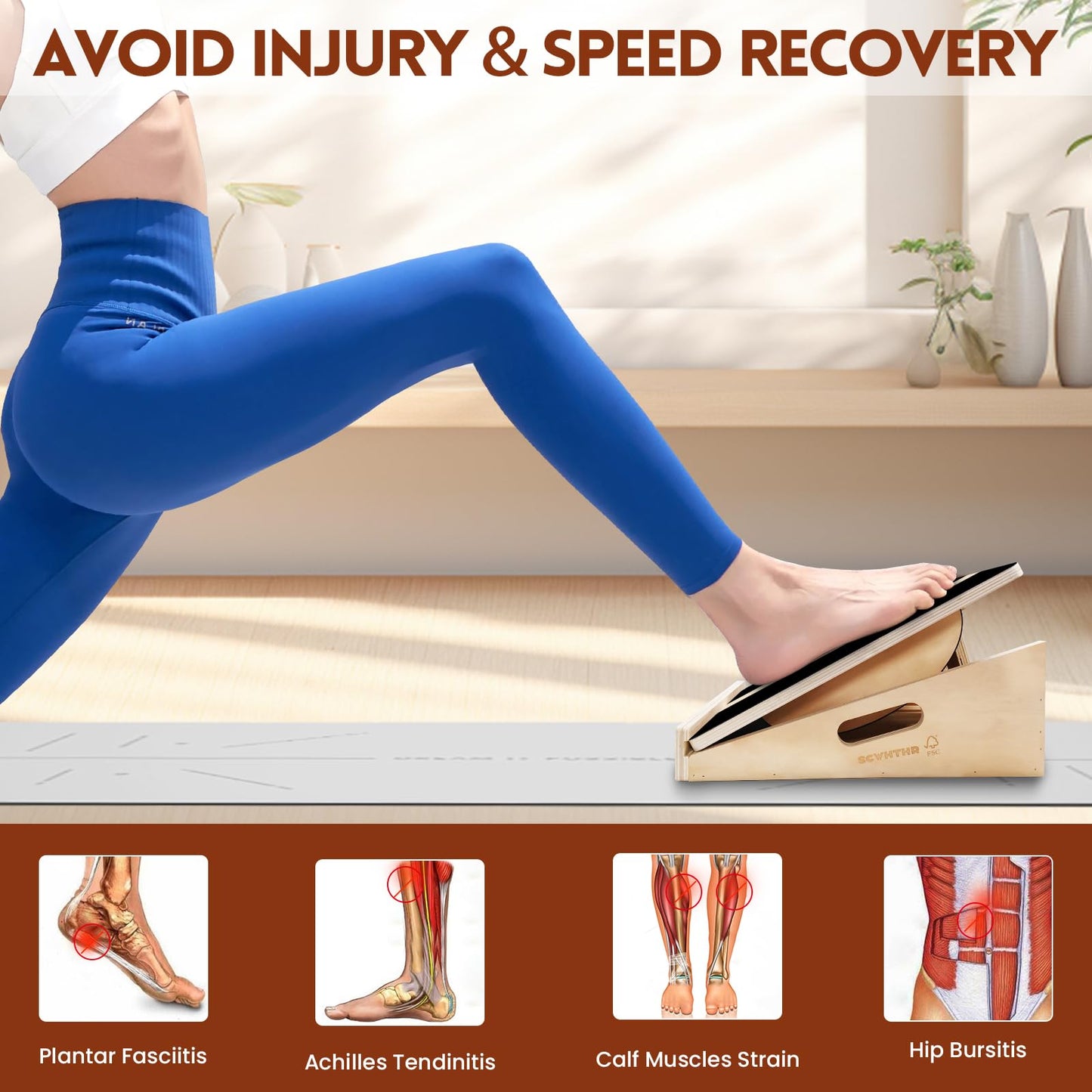 SCWHTHR Slant Board for Calf Stretching 2-in-1 Professional Wooden Slant Board & Balance Board Adjustable Incline Stretch Wedge Physical Therapy Slant Boards for Knees Ankle Heel Feet Leg