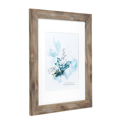 KAIWIN 100% Solid Wood Brown 11x14 Picture Frame 1 Pack Display Picture 8x10 with Mat, Rustic Wooden Photo Frames for Wall Mounting