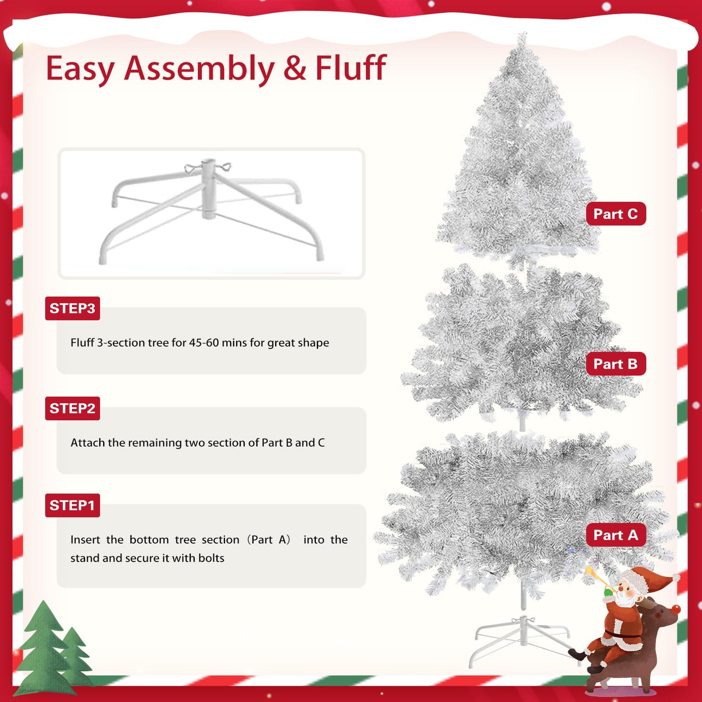 6Ft Artificial Christmas Tree with Metal Stand for Holiday Festival Parties Home Office Decor, 8 Modes 200 LED Blue Lights Included