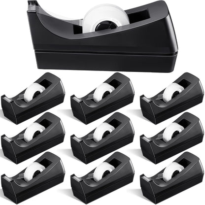 Lanties 10 Pack Desktop Tape Dispensers Non Skid Base for Office Home School (Tape Not Included) (Black)