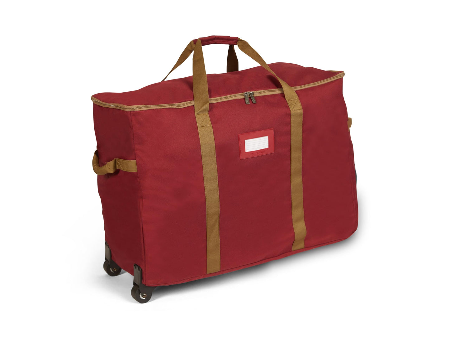 Covermates Keepsakes Rolling Treasurekeeper Storage Bag – Heavy-Duty Polyester with Dual Wheels & Handles – Protects Holiday Decorations with ID Window & Dual Zipper Access, Red