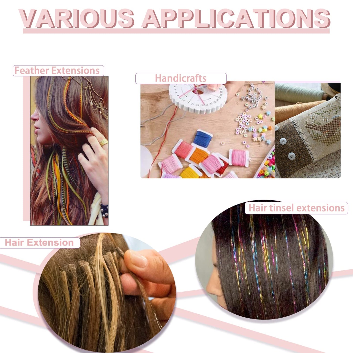 Vlasy 3PCS Hair Extension Loop Needle Threader Pulling Hook Tools Micro Loop Nano Beads Device Hair Extension Threader for Hair or Feather Extensions