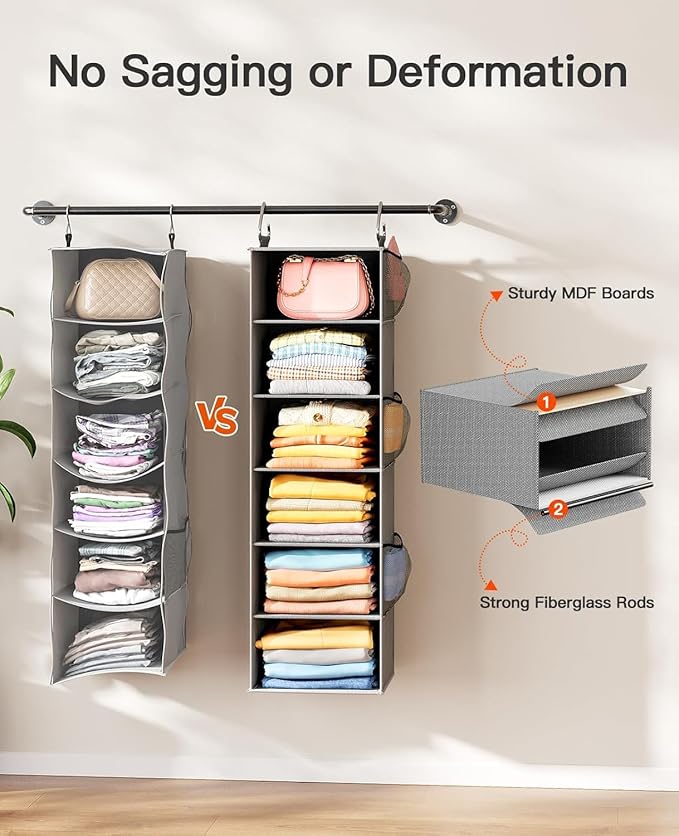 Pipishell Hanging Closet Organizer 6-Shelf, Hanging Shelves