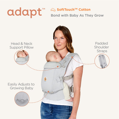 Ergobaby Adapt Carrier for Newborns, from Birth, 3 Positions, SoftTouch Cotton, Ergonomic Baby Front-Inward and Back Carry Position, Onyx Black