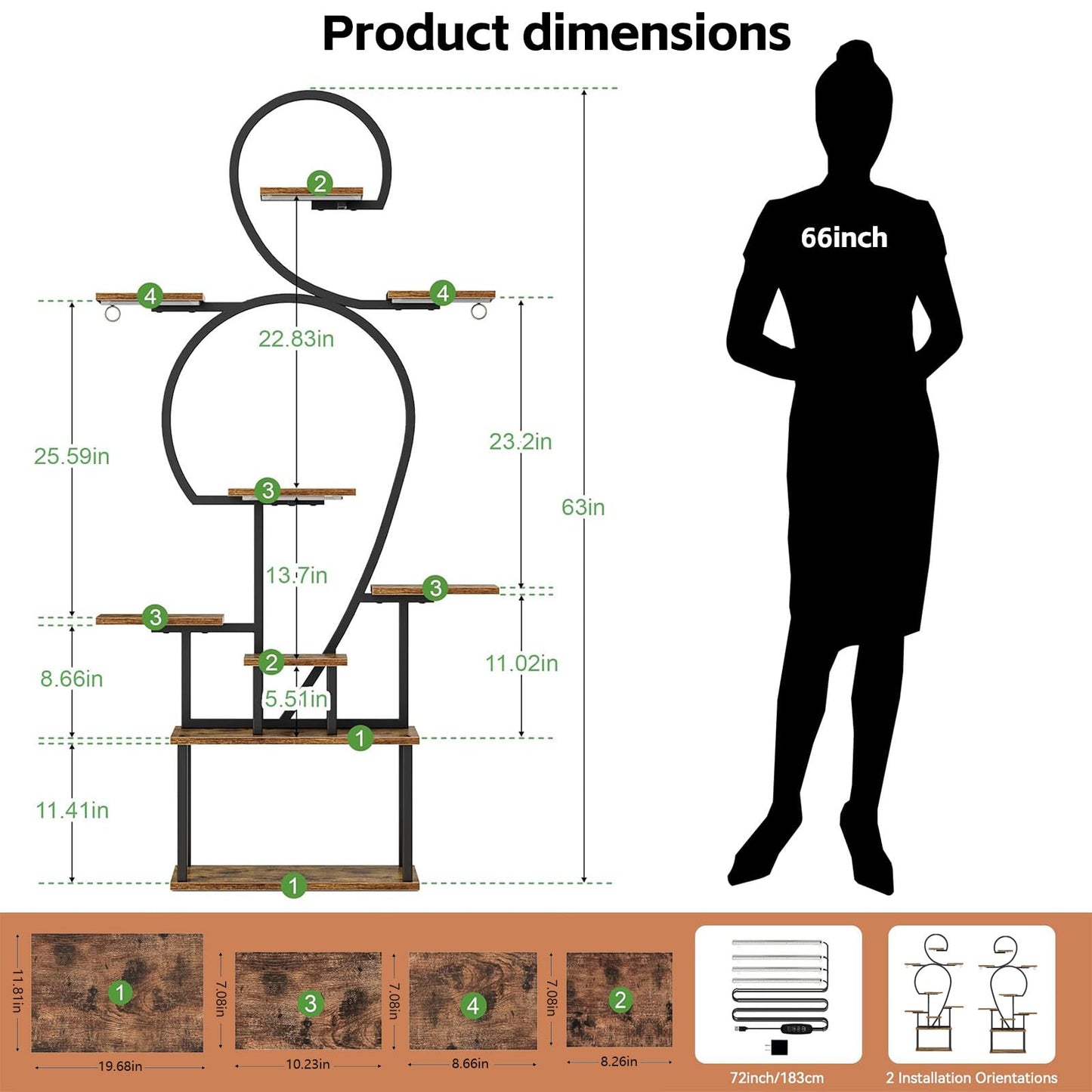 Rhncof Plant Stand Indoor with grow lights: 9 Tiered Large Plant Shelf with Lights, 64" Multi Tier Tall plant stand for indoor growing Llighted Corner Plant Rack