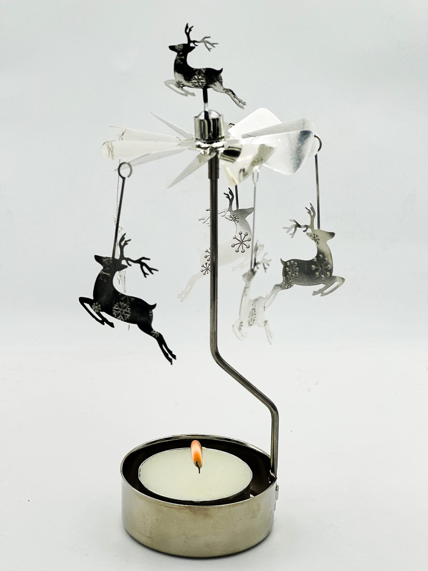 HOKHBCW Rotary Candle Holder Spinning Candleholder Metal Small Gift (Christmas Elk)