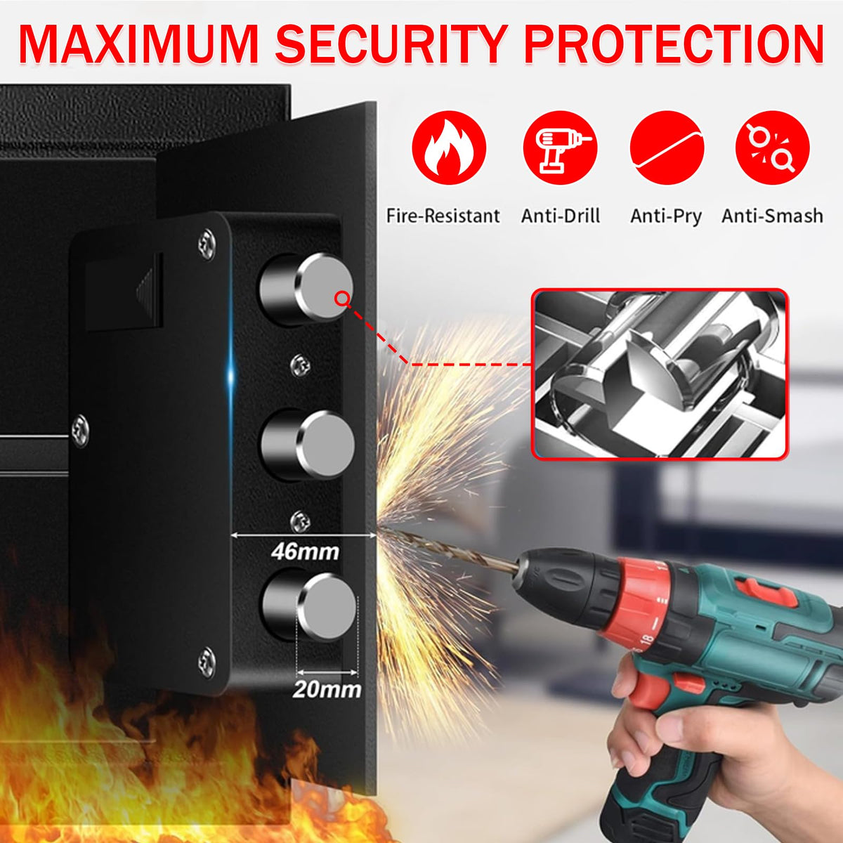 6.1 Cuft Heavy Duty Fire Security Home Safe Box, Large Floor Safe with Digital Keypad & Key Lock, Fire Proof Safes for Home with Three Removable Shelf, Anti-theft Tall Safes for Money, Cash, Documents