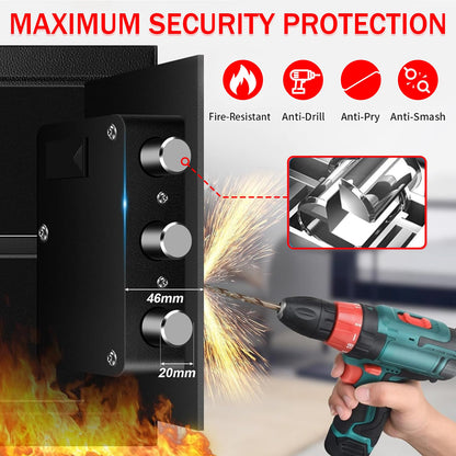 6.1 Cuft Heavy Duty Fire Security Home Safe Box, Large Floor Safe with Digital Keypad & Key Lock, Fire Proof Safes for Home with Three Removable Shelf, Anti-theft Tall Safes for Money, Cash, Documents