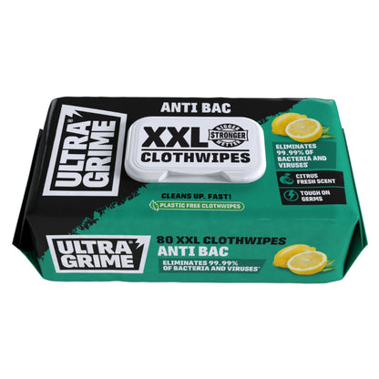 UltraGrime Antibac Clothwipes 80 Thick Large Wipe Pack - large wetwipes - cleaning clothwipes antibac - multi purpose - antibac hand clothwipes industrial clothwipes toilet