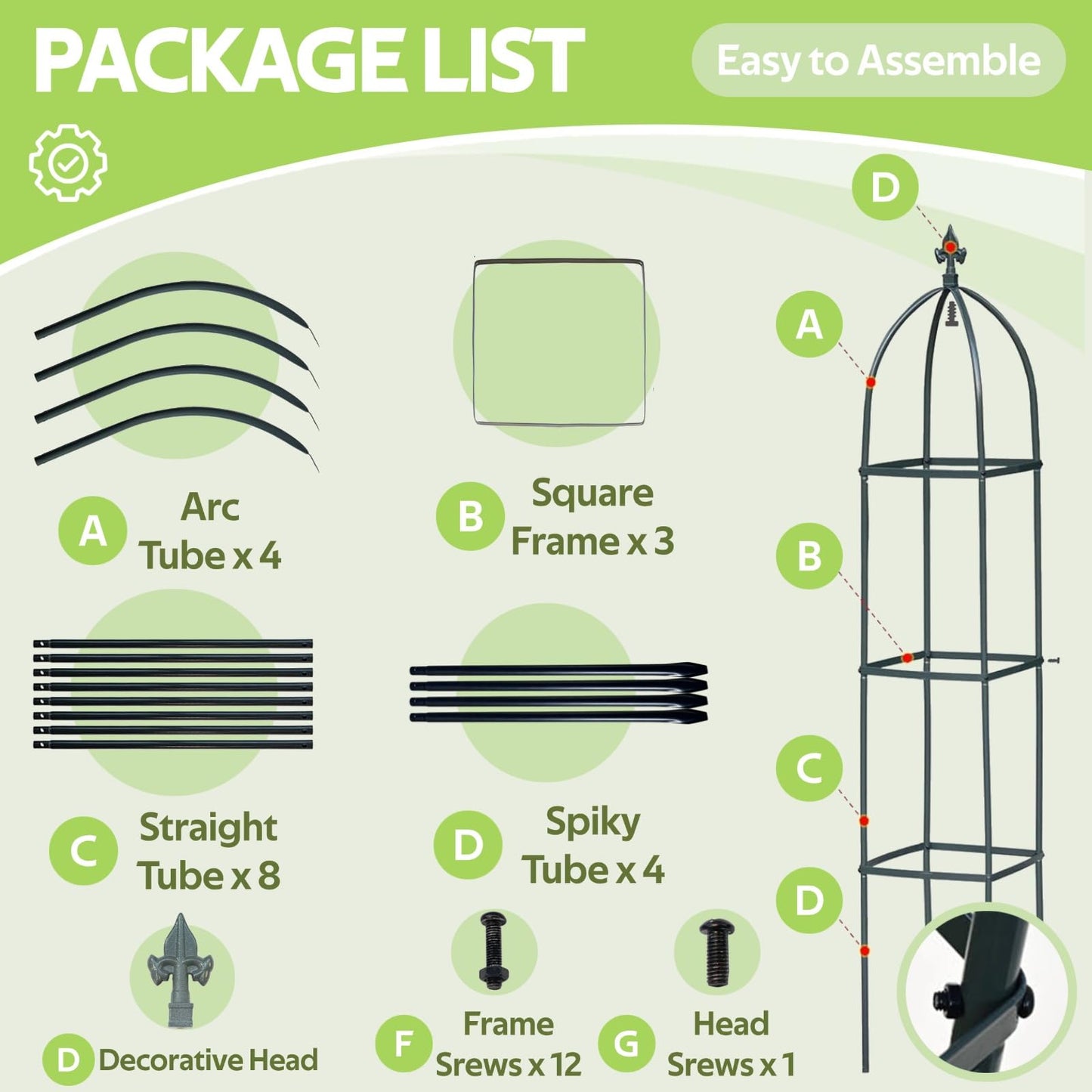 100% Metal Obelisk Trellis for Climbing Plants Outdoor & Indoor - Powder-Coated Steel Tower Obelisk Plant Support - Heavy Duty Rust-Proof Garden Trellis for Climbing Vine Vegetables Flowers Black