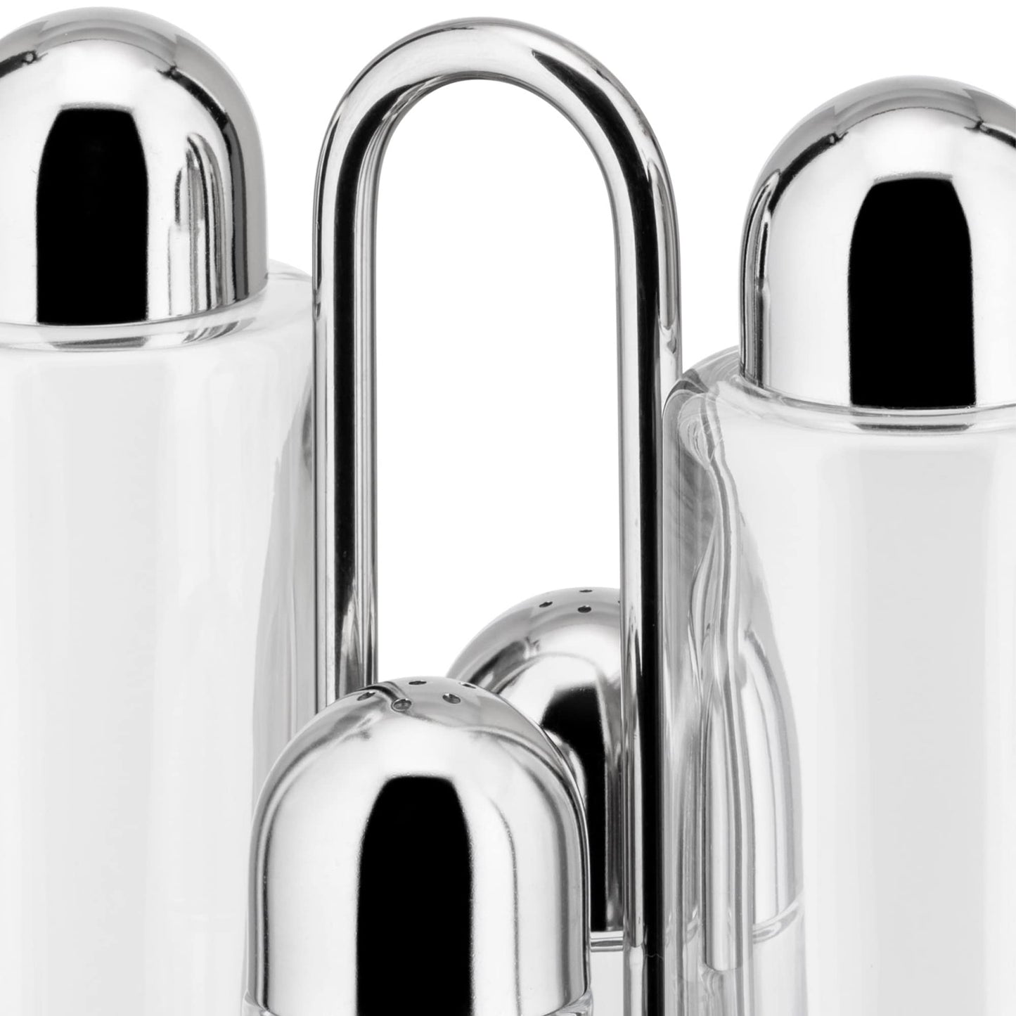 Alessi | 5070 - Design Condiment Set for Oil, Vinegar, Salt and Pepper in 18/10 Stainless Steel and Crystalline Glass