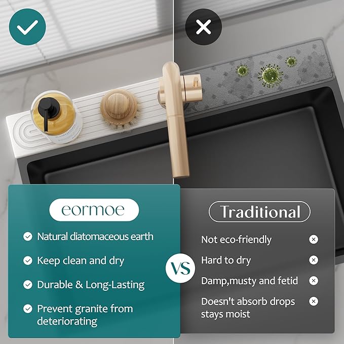 Stone Faucet Mat for Kitchen Sink – Diatomite Drying Stone Mat & Sink Protector