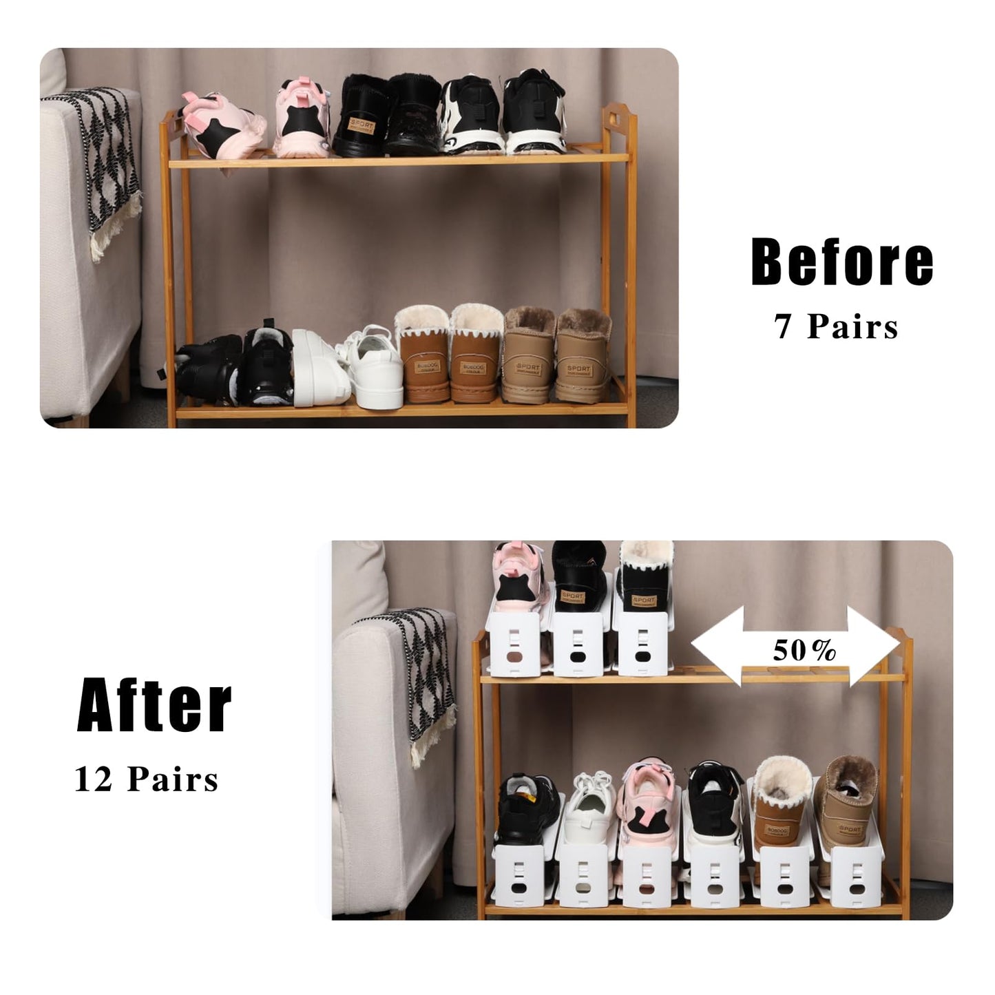 Uni HIMO 12 Pack Shoe Slots Organizer Adjustable Level Shoe Stacker Holder Storage Space Saving Sneakers Display Tray Rack for Closet (White, 12Pack)