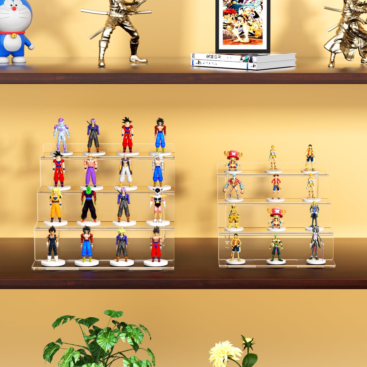 NIUBEE Acrylic Riser Display Shelf, Clear Display Stand for Amiibo Funko POP Figures,4 Tier Cupcakes Stand Perfume Organizer and Storage (9 Inch Small)
