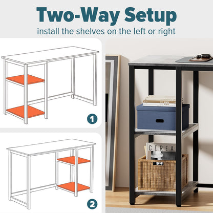 SINPAID Computer Desk 40 inches with 2-Tier Shelves Sturdy Home Office Desks with Large Storage Space Modern Gaming Desk Study Writing Laptop Table, Gray