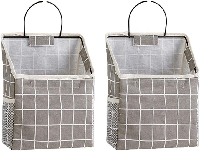 2 Pcs Wall-Hanging Storage Bags, Desktop Organizer Basket Cotton Linen Hanging
