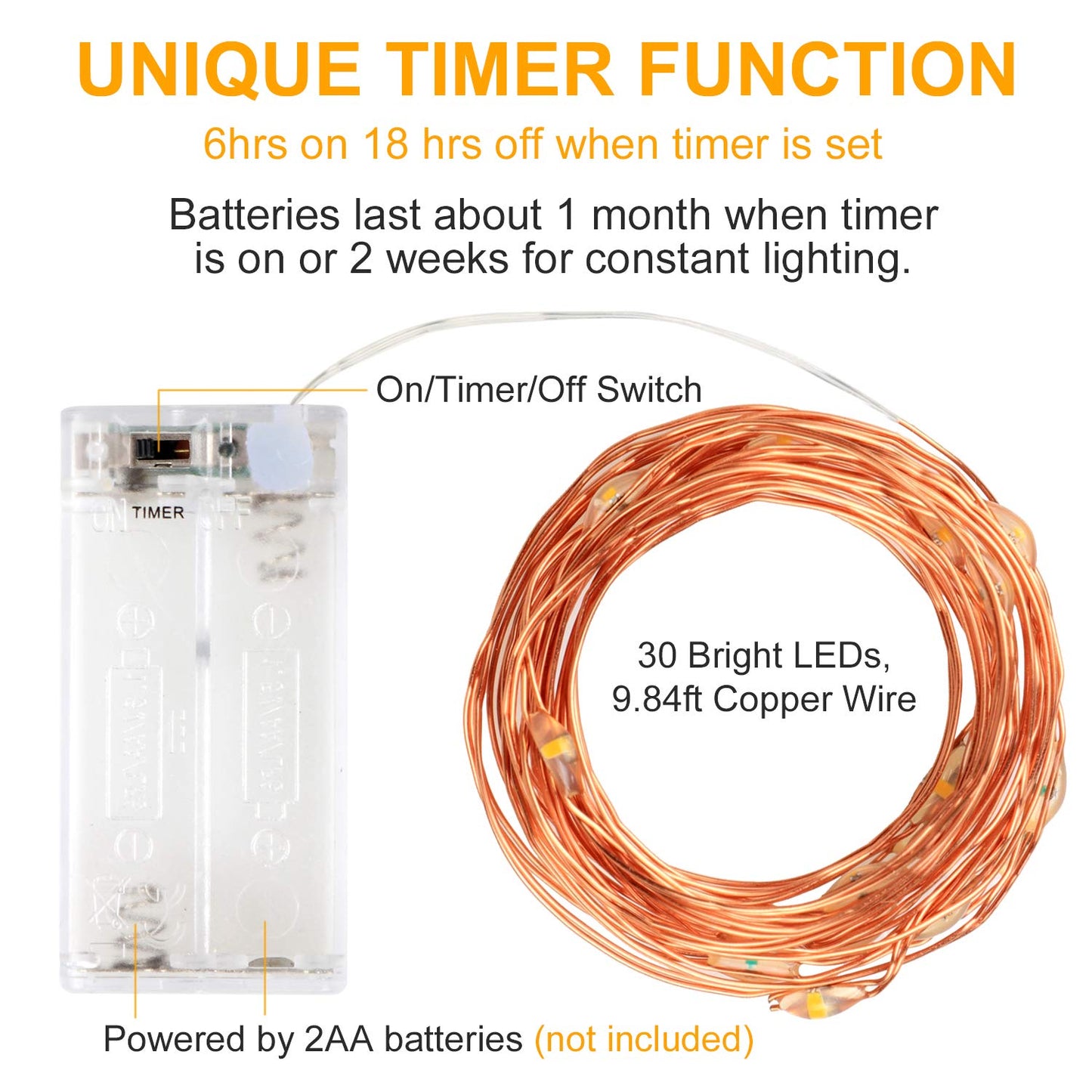 innotree 3 Pack Fairy Lights with Timer, Battery Copper Wire Fairy Lights 3M 30 LEDs Fairy Lights Christmas Battery Operated Waterproof Lights Bottle Decoration, Warm White
