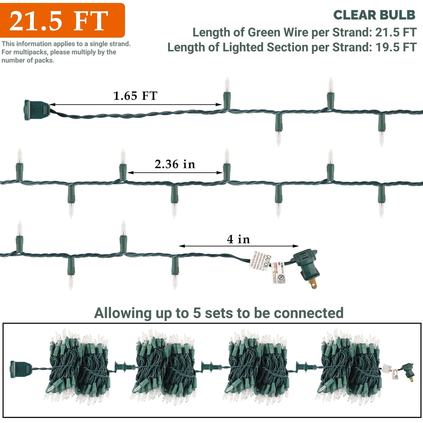 Watereem 2 Pack Clear Christmas String Lights, 100 Count Each, Incandescent Mini Christmas Lights, Connectable Xmas Tree Light for Indoor Outdoor Garland Birthday Holiday Wedding Festival Party