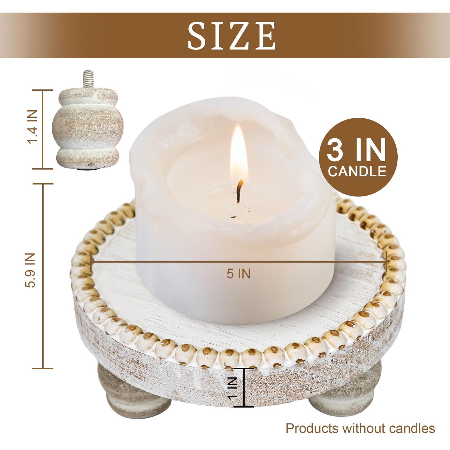 Small Wood Risers for Decor, Round Wooden Display Risers Candle Plates and Trays, Farmhouse Candle Trays Home Decor, Pedestal Stand for Mini Cake, Mug Display Decorative, Table Centerpiece, White