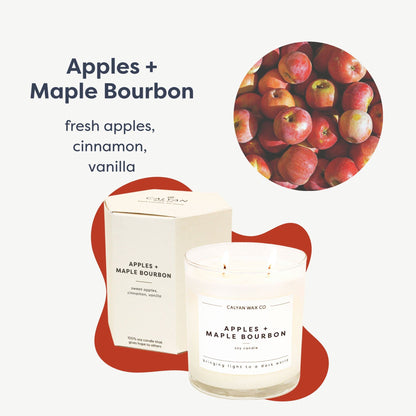 Calyan Wax Co. Apples & Maple Bourbon 2 Wick Scented Candle - 37 Hour Burn - Luxury Clean Soy Wax Candles - Long Lasting Large Glass Jar Candle for Home - 8.8oz