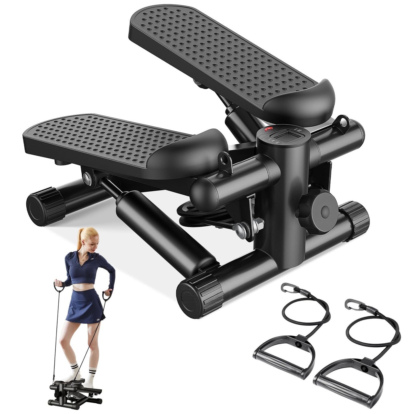 Sweetcrispy Mini Stair Steppers with Resistance Bands for Exercise at Home, Portable Exercise Twist Stepper Machine for Full Body Workout, 300LBS Capacity