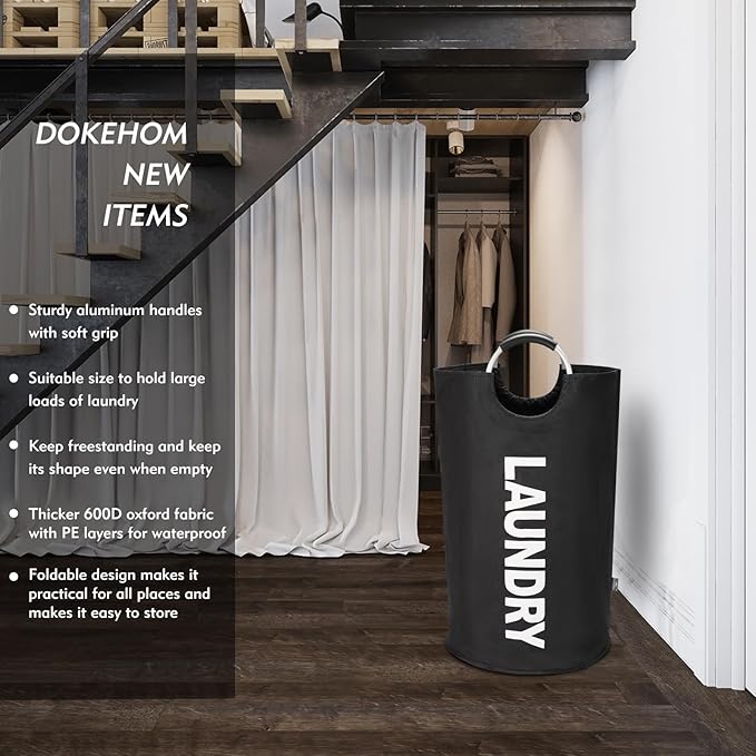 DOKEHOM 125L X-Large Laundry Basket, Collapsible Laundry Bag, Freestanding Tall