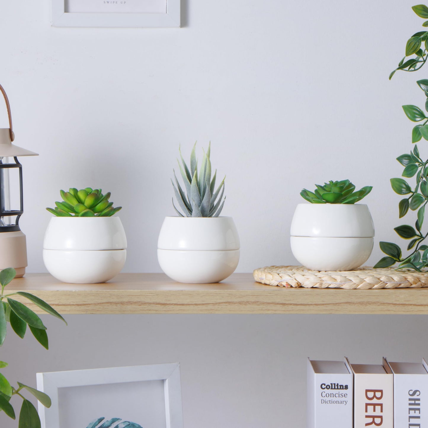 Willowy 3.5 Inch Small Succulent Pots - 3pk, Mini/Small White Ceramic Succulent Pots - No Plants Included